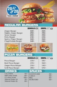 20-20 Pizza & Burger Faisalabad Menu contact number location