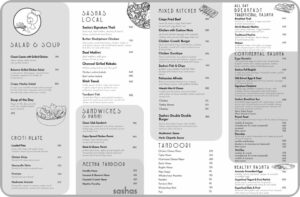 Sashas Restaurant Lahore Menu