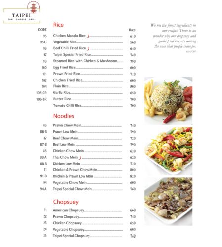 Taipei Chinese Restaurant Lahore Menu Prices Location Address Number