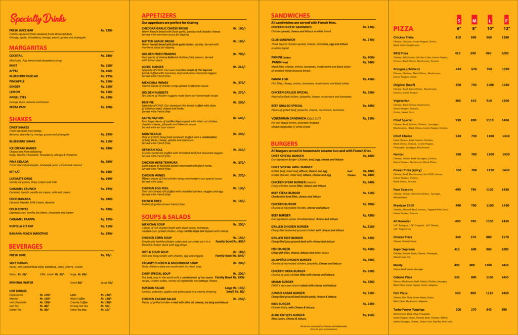 Chief Grill Peshawar Menu