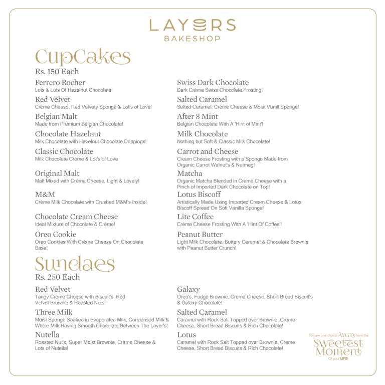 Layers Bakery DHA Menu Prices Contact Number Location