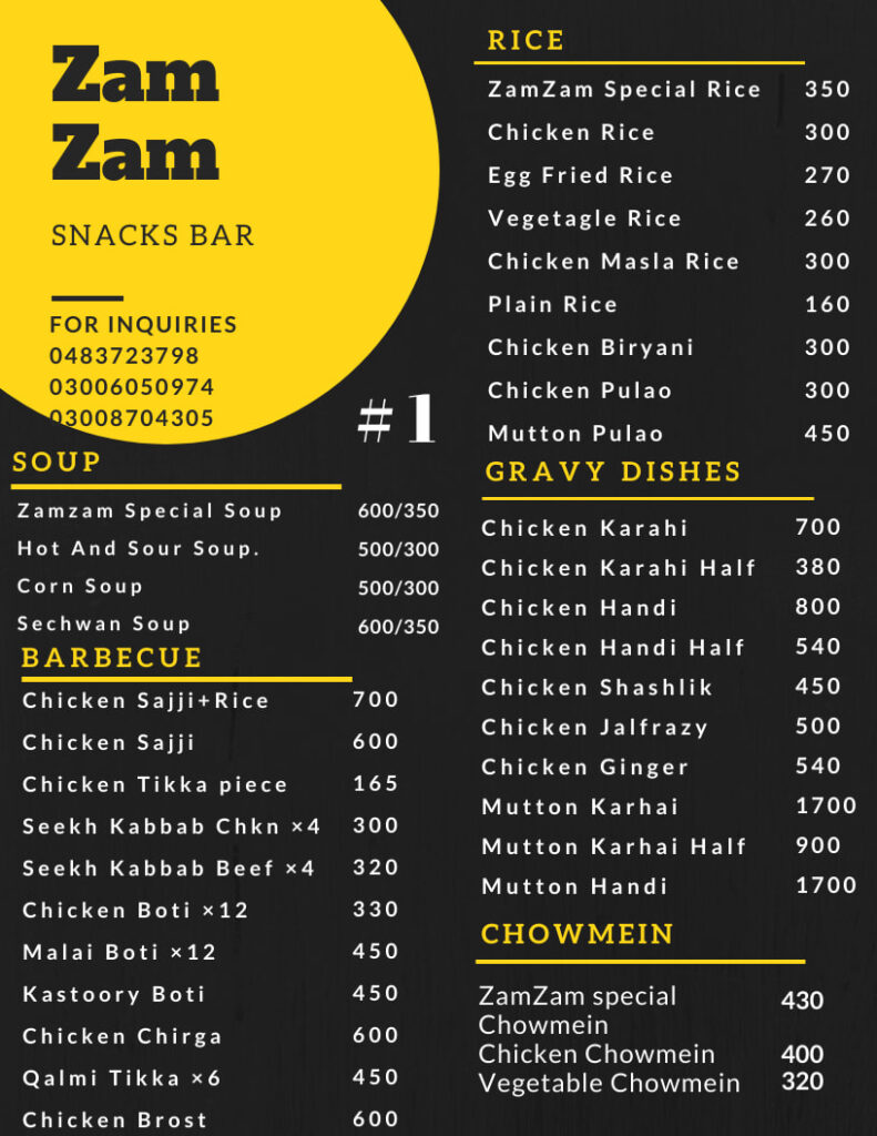 zam zam hotel menu sargodha