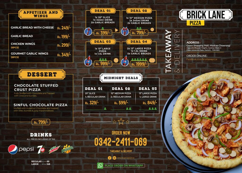 Bricklane Pizza Karachi Menu