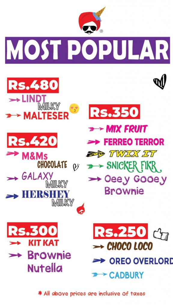 Chaudhry Ice Cream Menu