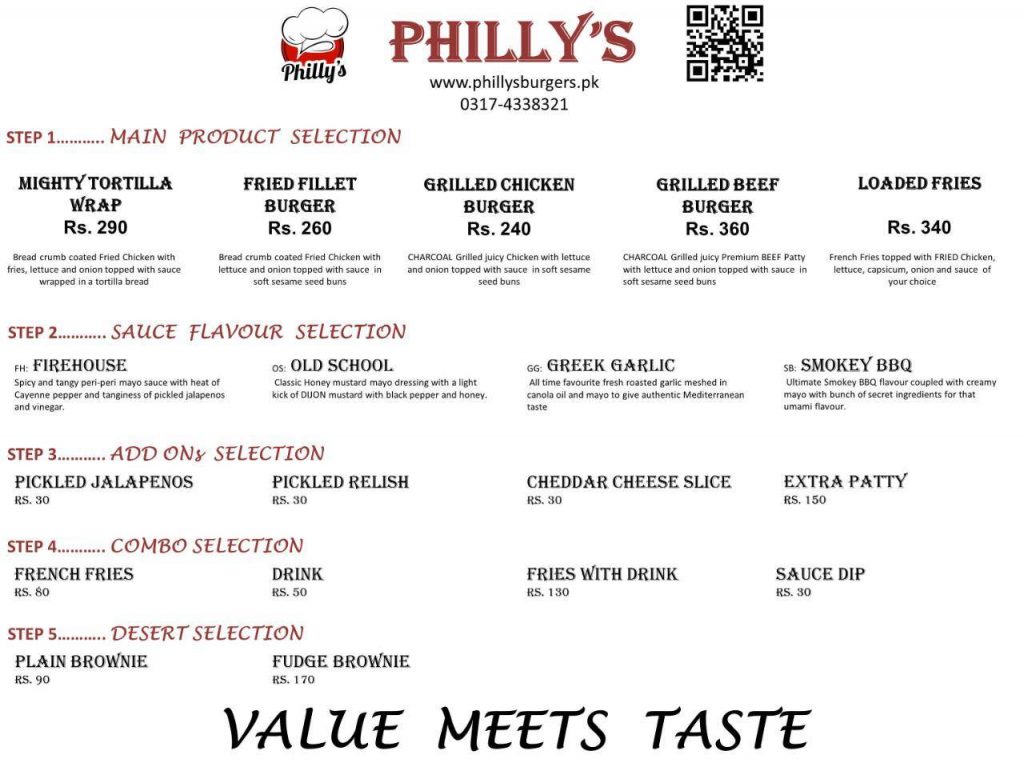 Phillys Burger Menu